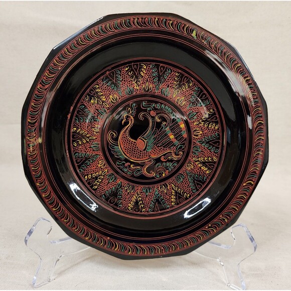 Vintage Hand-Painted 12-Sided Folk Art Wood Plates – Set of 4 (1970s–1980s) - Picture 6 of 14